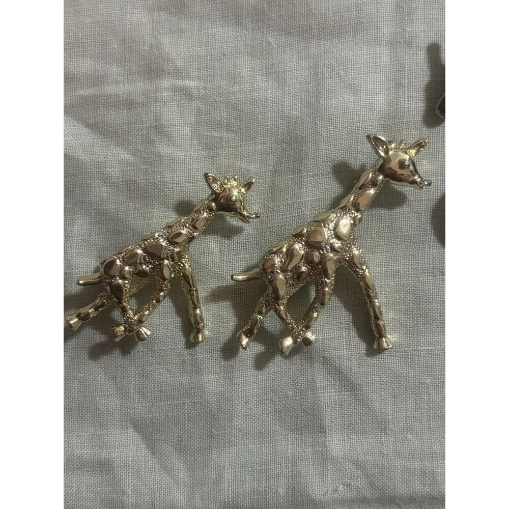 Vintage Giraffe Brooch Lot Gold Tone Pair + Large Silver Animal Safari Jewelry